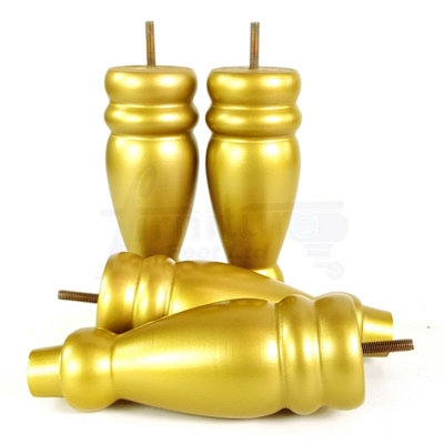 Set Of 4 Turned Furniture Legs Replacement Sofa Feet 200mm Hight M8 Thread: Gold