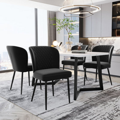 Set of 4 Velvet Dining Chairs, Black, Modern Vanity Chair with Metal Legs, Upholstered Backrest for Dining or Living Room