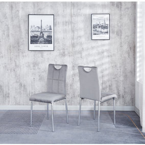 Set of 4 Velvet Dining Chairs, Solid Chrome Frame