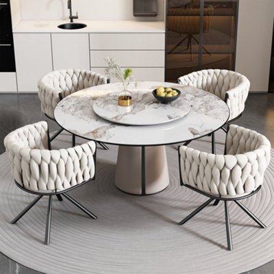 Set of 4 Velvet Swivel Dining Chairs with Metal Legs Beige