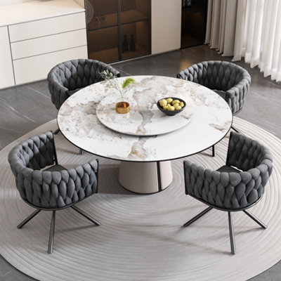 Set of 4 Velvet Swivel Dining Chairs with Metal Legs Grey