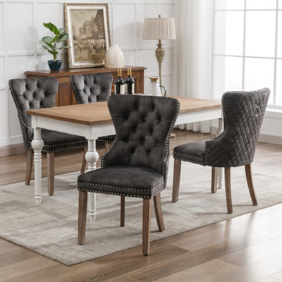Set of 4 Velvet Upholstered Dining Chairs with Rotatable Adjustment Buttons