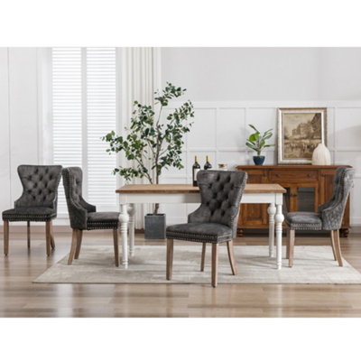 Set of 4 Velvet Upholstered Dining Chairs with Rotatable Adjustment Buttons