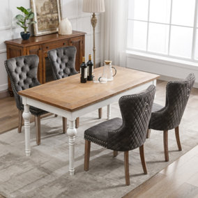 Set of 4 Velvet Upholstered Kitchen Dining Chairs with Wing Back and Wood Legs Grey