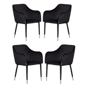 Set of 4 Verona Velvet Dining Chairs Upholstered Dining Room Chair, Black/Silver