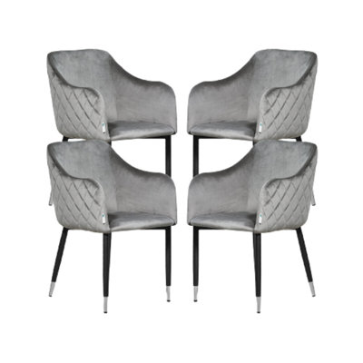 Set of 4 Verona Velvet Dining Chairs Upholstered Dining Room Chair, Grey/Silver