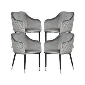 Set of 4 Verona Velvet Dining Chairs Upholstered Dining Room Chair, Grey/Silver