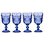 Set of 4 Vintage Blue Embossed Drinking Wine Glass Goblets