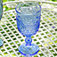 Set of 4 Vintage Blue Embossed Drinking Wine Glass Goblets