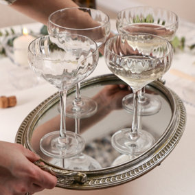 Set of 4 Vintage Christmas Celebration Drinking Champagne Glass Saucer