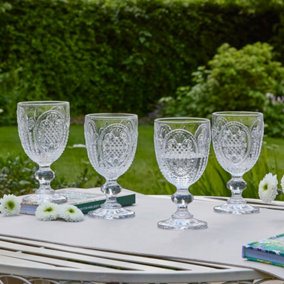 Set of 4 Vintage Clear Drinking Goblet Wine Glasses Wedding Decorations Ideas