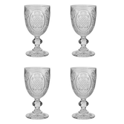 Set of 4 Vintage Clear Drinking Goblet Wine Glasses