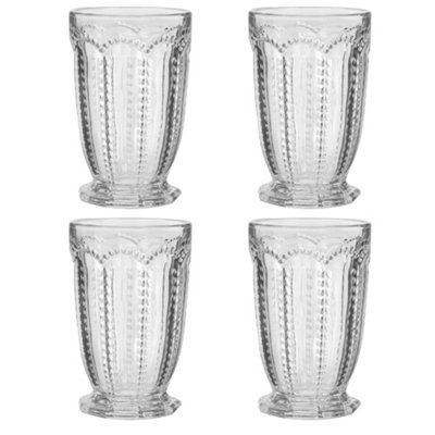 Set of 4 Vintage Clear Embossed Drinking Tall Tumbler Glasses
