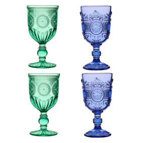Set of 4 Vintage Embossed  Drinking Wine Glass Goblets