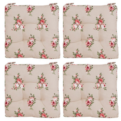 Set of 4 Vintage Floral Indoor Furniture Dining Chair, Sofa Box Mattress Cushion Seat Pads