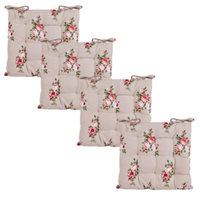 Set of 4 Vintage Floral Outdoor Garden Furniture Chair, Bench Seat Pads