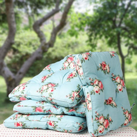 Set of 4 Vintage Flowers Outdoor Garden Furniture Chair, Bench Box Mattress Cushion Seat Pads