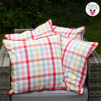 Set of 4 Vintage Gingham Indoor Outdoor Garden Furniture Sofa & Chair Cushion