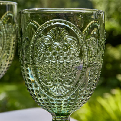 Set of 4 Vintage Green Drinking Goblet Wine Glasses Father's Day Gifts Ideas