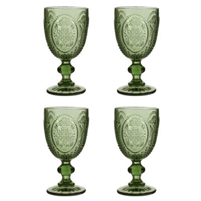 Set of 4 Vintage Green Drinking Goblet Wine Glasses Wedding Decorations Ideas