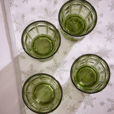 Set of 4 Vintage Green Embossed Drinking Short Tumbler Whisky Glasses Wedding Decorations Ideas