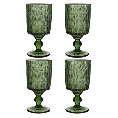 Set of 4 Vintage Green Trailing Leaf Drinking Goblet Glasses Father's Day Wedding Decorations Ideas