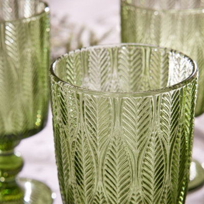 Set of 4 Vintage Green Trailing Leaf Drinking Goblet Glasses Father's Day Wedding Decorations Ideas