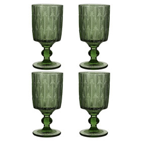Set of 4 Vintage Green Trailing Leaf Drinking Goblet Glasses Wedding Decorations Ideas