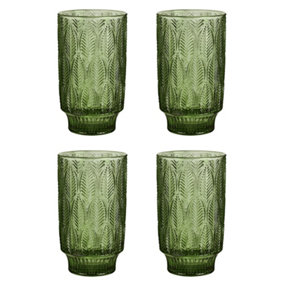 Set of 4 Vintage Green Trailing Leaf Drinking Tall Tumbler Glasses