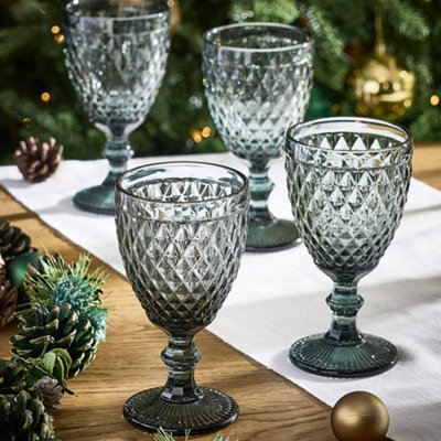 Set of 4 Vintage Luxury Grey Diamond Embossed Drinking Wine Glass Wine ...