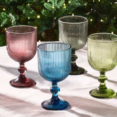 Set of 4 Vintage Luxury Mix-Match Ribbed Drinking Wine Glass Wine ...