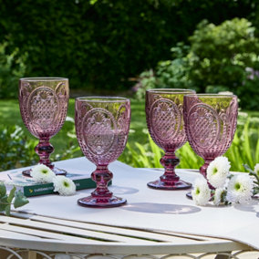 Set of 4 Vintage Pink Drinking Wine Glass Goblets Wedding Decorations Ideas