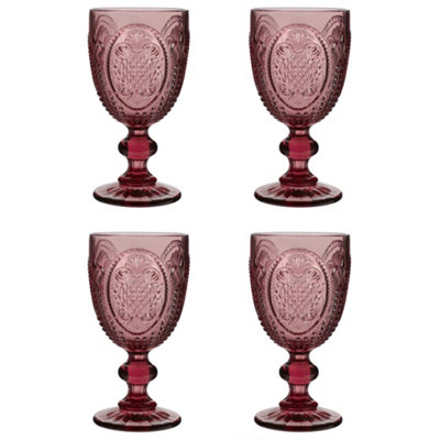 Set of 4 Vintage Pink Drinking Wine Glass Goblets Wedding Decorations Ideas