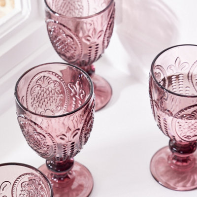 Set of 4 Vintage Pink Drinking Wine Glass Goblets Wedding Decorations Ideas