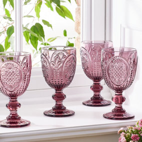 Set of 4 Vintage Pink Drinking Wine Glass Goblets