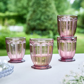 Set of 4 Vintage Purple Embossed Drinking Short Tumbler Whisky Glasses Wedding Decorations Ideas