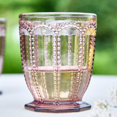 Set of 4 Vintage Purple Embossed Drinking Short Tumbler Whisky Glasses Wedding Decorations Ideas