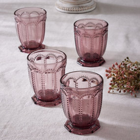Set of 4 Vintage Purple Embossed Drinking Short Tumbler Whisky Glasses