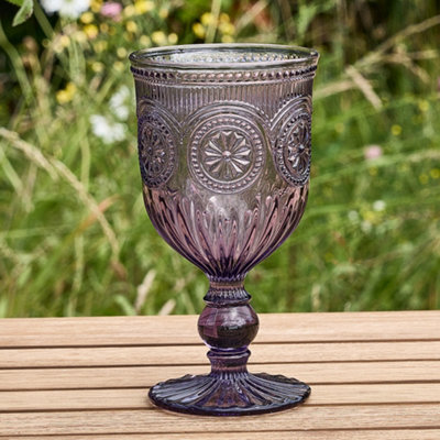 Set of 4 Vintage Purple Embossed Drinking Wine Glass Goblets Wedding Decorations Ideas