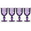Set of 4 Vintage Purple Embossed Drinking Wine Glass Goblets