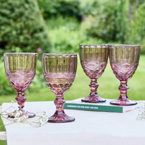 Set of 4 Vintage Rose Quartz Drinking Wine Glass Goblets