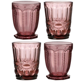 Set of 4 Vintage Rose Quartz & Purple Drinking Wine Glass Tumblers