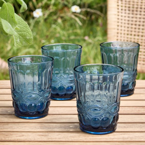 Set of 4 Vintage Sapphire Blue Drinking Tumbler Whisky Glasses Wedding Decorations Ideas