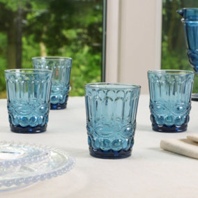 Set of 4 Vintage Sapphire Blue Drinking Tumbler Whisky Glasses