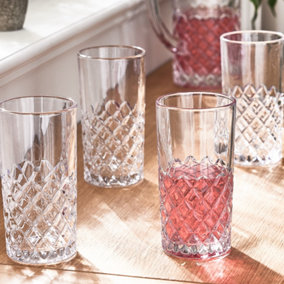 Set of 4 Vintage Style Diamond Cut Glass Dining Glassware Highball Tumbler Glasses Father's Day Wedding Decorations Ideas