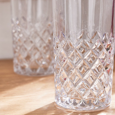 Set of 4 Vintage Style Diamond Cut Glass Dining Glassware Highball Tumbler Glasses Wedding Decorations Ideas