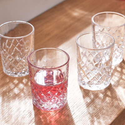 Set of 4 Vintage Style Diamond Cut Glass Dining Glassware Short Tumbler Glasses Father's Day Wedding Decorations Ideas