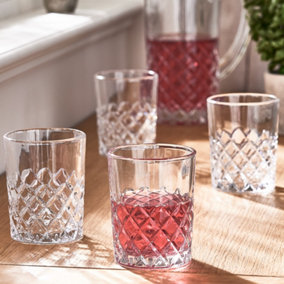 Set of 4 Vintage Style Diamond Cut Glass Dining Glassware Short Tumbler Glasses