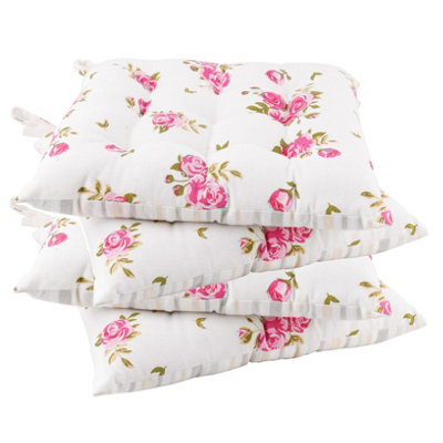 Set of 4 Vintage Style Pink Floral Indoor Furniture Dining Chair Seat Pad Cushions