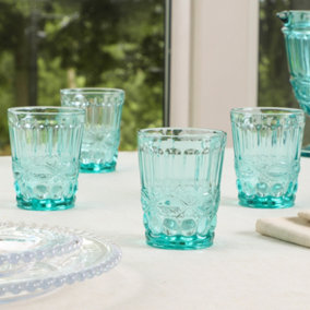 Set of 4 Vintage Turquoise Drinking Tumbler Whisky Glasses